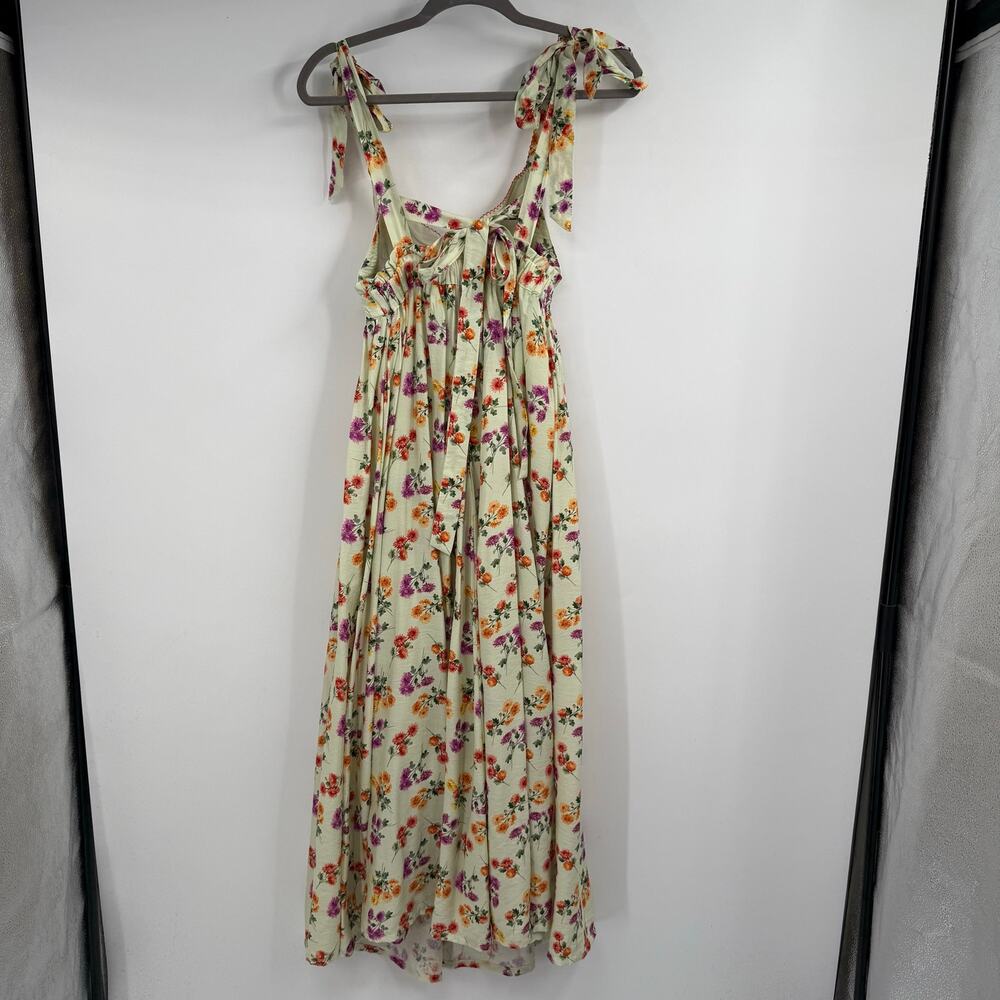 Mable Floral Tie Strap Maxi Dress Womens Small Green Open Back Cottagecore Boho - Picture 3 of 9